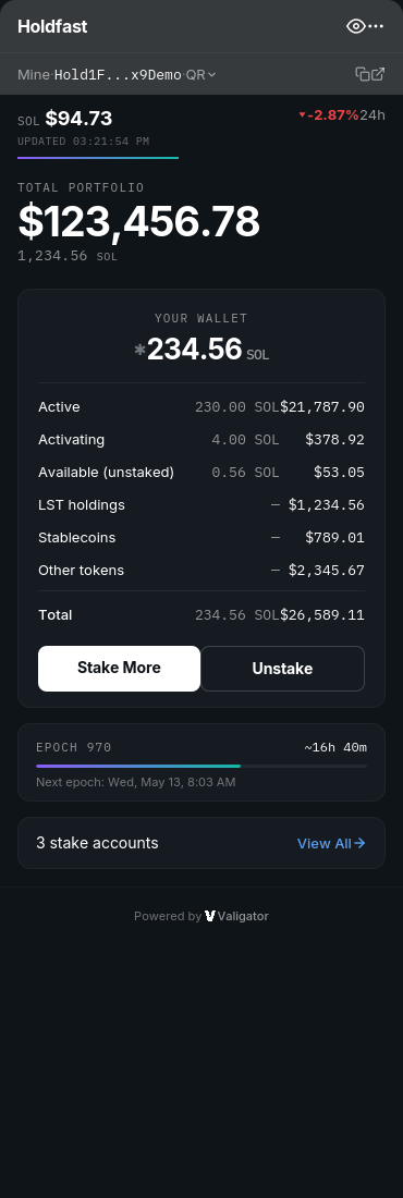 Holdfast dashboard