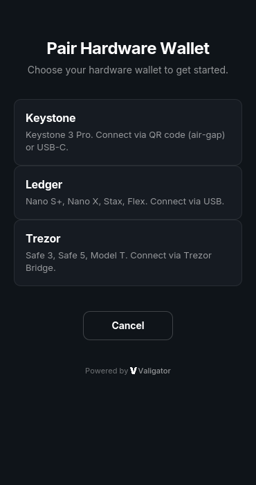 Holdfast hardware wallet selector